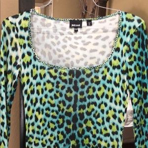 Just Cavalli green and yellow leopard dress